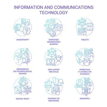Information and communications technology blue gradient concept icons set Stock Illustration