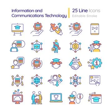 Information and communications technology development RGB color icons set Stock Illustration