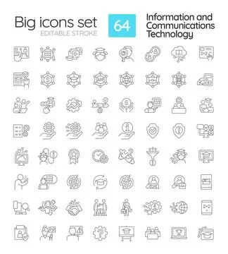Information and communications technology linear icons set Stock Illustration