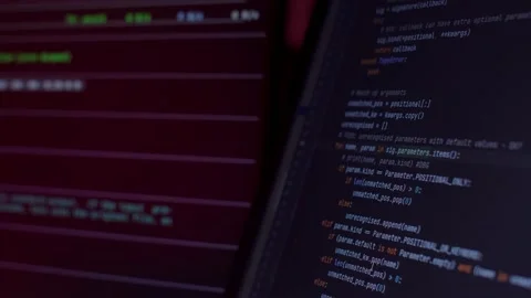 Information and data flows on the screen while coding, programming, hacking Stock Footage