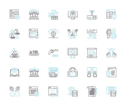 Information architecture linear icons set. Hierarchy, Navigation, Categorization Illustrazione stock