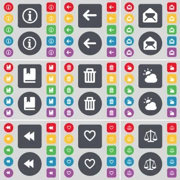 Information, Arrow left, Message, Dictionary, Trash can, Cloud, Rewind, Heart, S Stock-Illustration