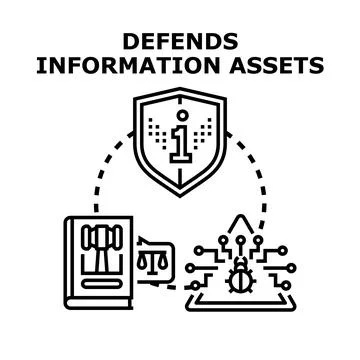 Information assets shield protecting against cyber threats Stock Illustration