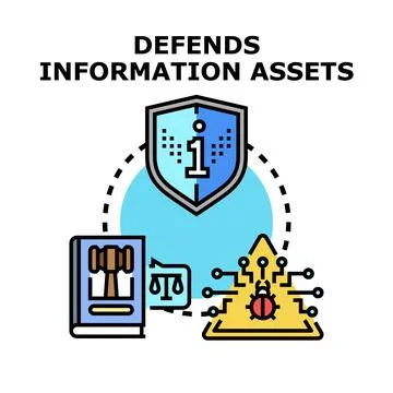 Information assets shield protecting against cyber threats Stock Illustration