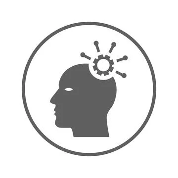 Information, big data, head icon. Gray vector graphics. Stock Illustration