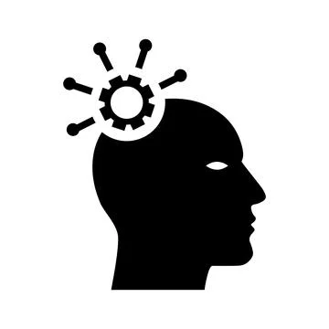 Information, big data, head icon. Black vector graphics. Stock Illustration