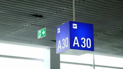 Information board in airport hall with pointer icon, arrow, gate number  Stock Footage 274537266