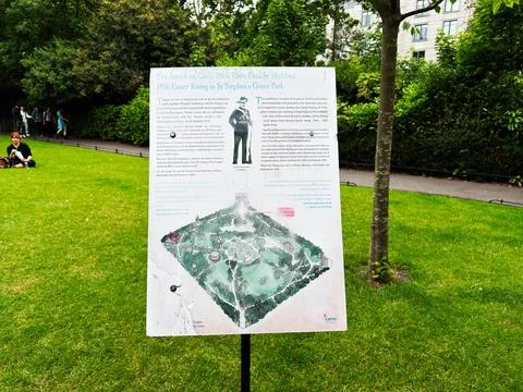 Information board and illustrated map detailing the 1916 Easter Rising at S.. Stock Photos