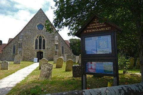 Information Board and Path to St Thomas  Becket Church in Warblington Stock Photos
