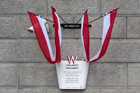 Information board with Austrian flags Austrian Parliament Vienna Austria Europe Stock-Fotos