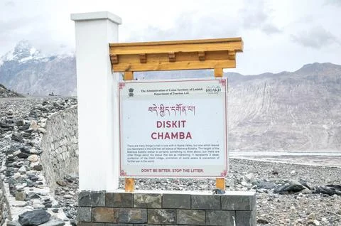 Information Board at Diskit Chamba, Ladakh Stock Photos
