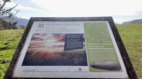 Information board explaining Castlerigg Stone Circle history and importance in Stock Footage 334000823