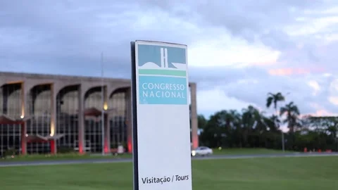 Information board of the National Congress of Brazil in the Brasilia's city. Stock Footage 166370947