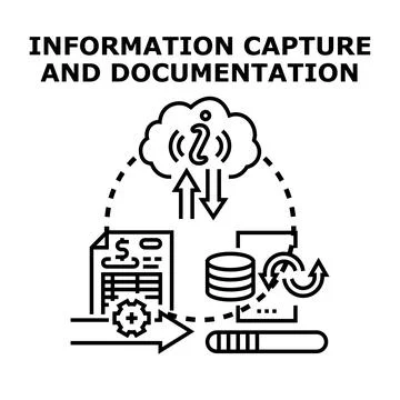 Information capture and documentation concept illustrating data flow Stock Illustration