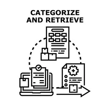 Information categorization and retrieval process concept vector 库存插图
