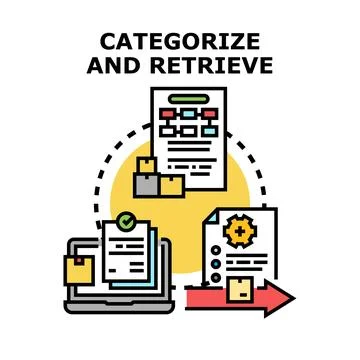 Information categorization and retrieval process concept vector Illustrazione stock