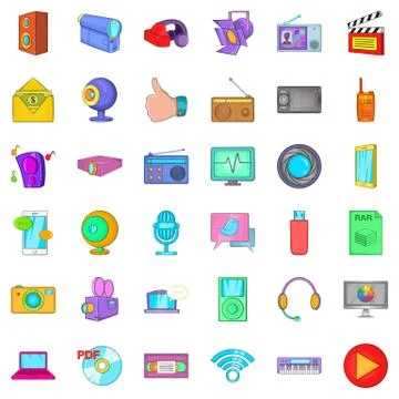 Information cloud icons set, cartoon style Stock Illustration