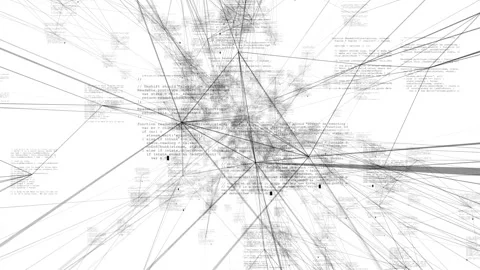 An information cluster study. Black neural connections and text on a white Stock Footage 240282175