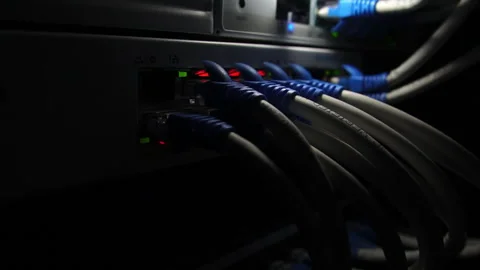Information Communication Network in Data Center with Cables Connected to Modem  Stock Footage 249616813