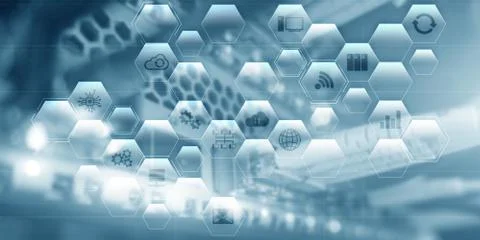 Information communication technology concept. Abstract background with icons and Stock Illustration