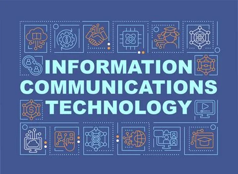 Information communication technology word concepts dark blue banner Stock Illustration