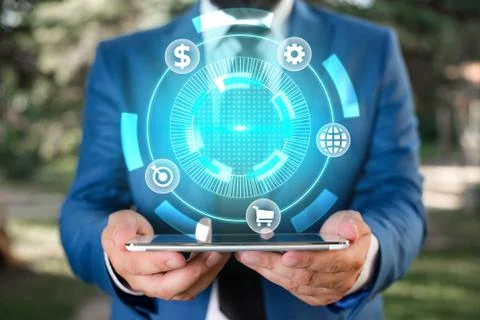 Information Computerization With Infographic Elements And Flat Icons. Latest Foto stock