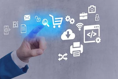 Information Computerization With Infographic Elements And Flat Icons. Latest 写真素材