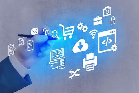 Information Computerization With Infographic Elements And Flat Icons. Latest 写真素材