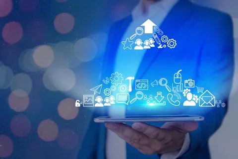 Information Computerization With Infographic Elements And Flat Icons. Latest 写真素材