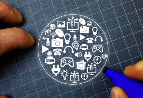 Information Computerization With Infographic Elements And Flat Icons. Latest 스톡 사진