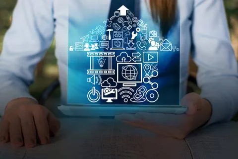 Information Computerization With Infographic Elements And Flat Icons. Latest 写真素材