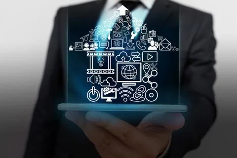 Information Computerization With Infographic Elements And Flat Icons. Latest 写真素材