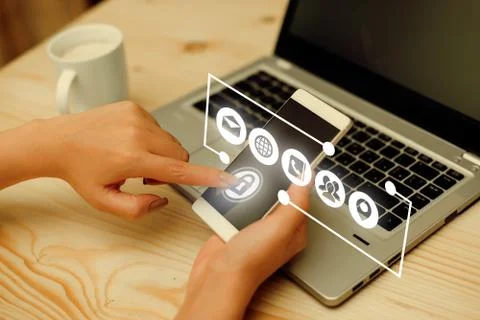 Information Computerization With Infographic Elements And Flat Icons. Latest 库存照片