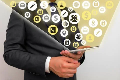 Information Computerization With Infographic Elements And Flat Icons. Latest 스톡 사진