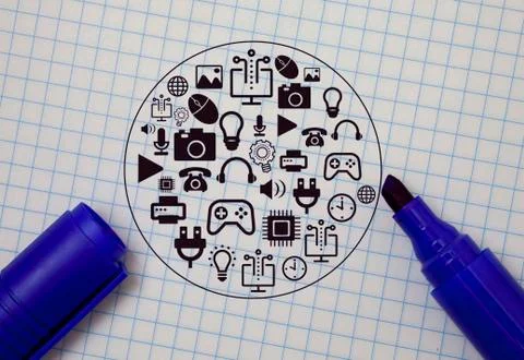 Information Computerization With Infographic Elements And Flat Icons. Latest Foto stock