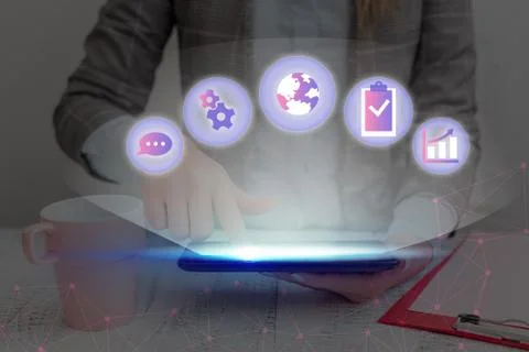 Information Computerization With Infographic Elements And Flat Icons. Latest 库存照片