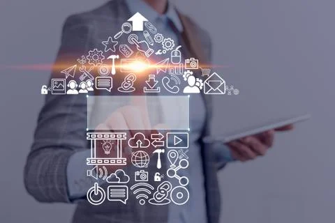 Information Computerization With Infographic Elements And Flat Icons. Latest 写真素材