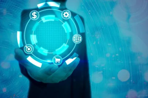 Information Computerization With Infographic Elements And Flat Icons. Latest 写真素材