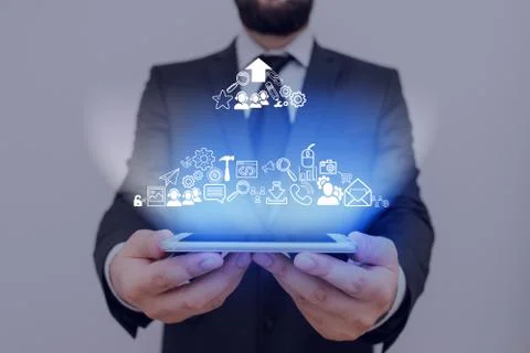 Information Computerization With Infographic Elements And Flat Icons. Latest 写真素材