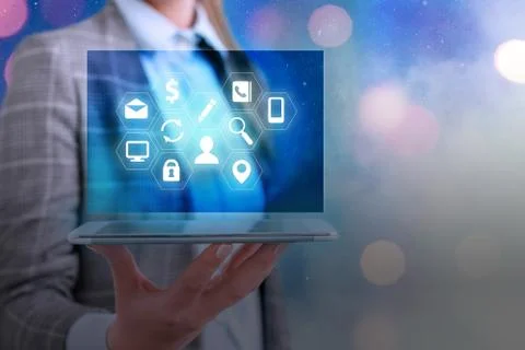 Information Computerization With Infographic Elements And Flat Icons. Latest Foto stock