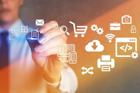 Information Computerization With Infographic Elements And Flat Icons. Latest 스톡 사진