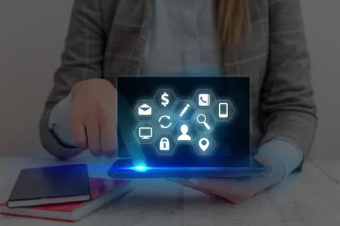 Information Computerization With Infographic Elements And Flat Icons. Latest Foto stock