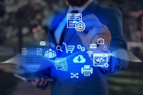 Information Computerization With Infographic Elements And Flat Icons. Latest Foto stock