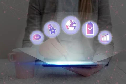 Information Computerization With Infographic Elements And Flat Icons. Latest Foto stock