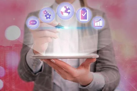 Information Computerization With Infographic Elements And Flat Icons. Late... Stock Photos