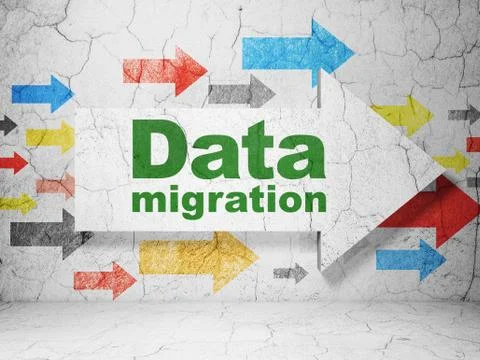 Information concept: arrow with Data Migration on grunge wall background Stock Illustration