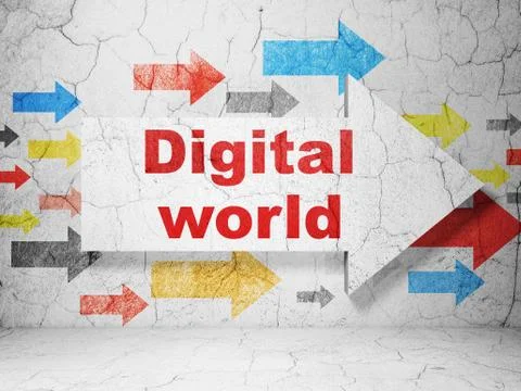 Information concept: arrow with Digital World on grunge wall background イラスト素材