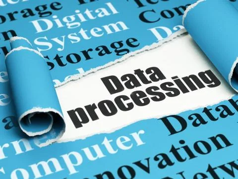 Information concept: black text Data Processing under the piece of  torn paper Stock Illustration