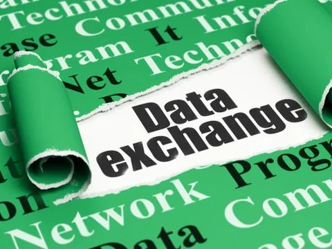 Information concept: black text Data Exchange under the piece of  torn paper Stock Illustration