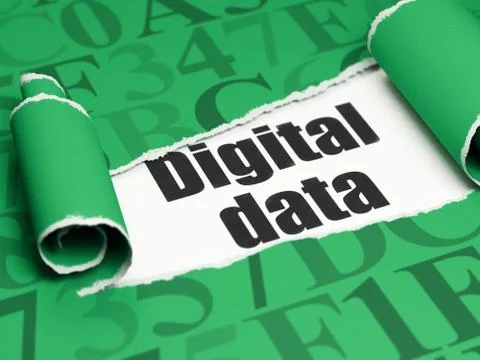 Information concept: black text Digital Data under the piece of  torn paper Stock Illustration